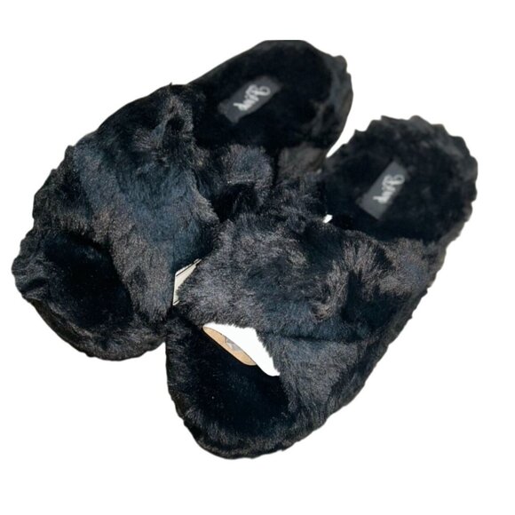 NWT - PINK Faux Fur Platform Slipper in Black Size Small - Picture 1 of 5